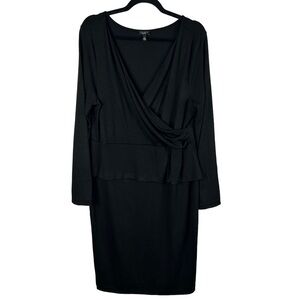Talbots Classic Wool Blend Wrap Ruched Long Sleeve Dress XL Black